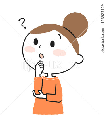 Illustration of a woman thinking with her hand on her chin Illustration of a woman thinking with her hand on her chin 138925109