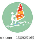 一張描繪有人在玩風帆板運動的象形圖。 138925165