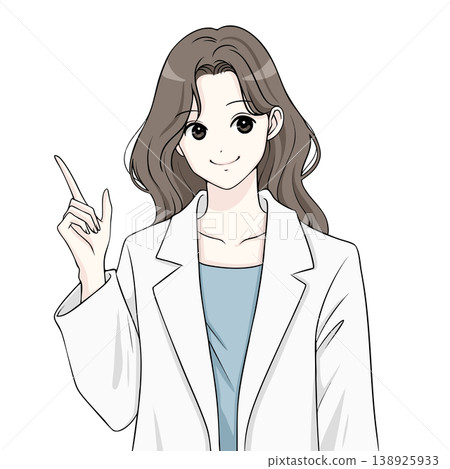 插圖包括一位身穿白大褂的女士、一位醫生、一位講師和一位正在指點的女士。 138925933