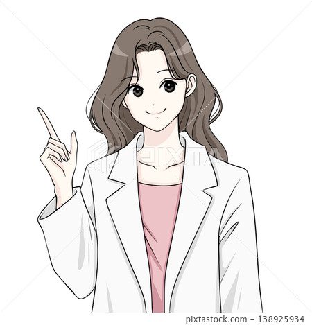 插圖包括一位身穿白大褂的女士、一位醫生、一位講師和一位正在指點的女士。 138925934