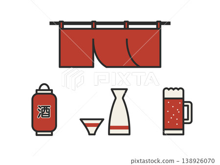 居酒屋(日式酒吧)菜單圖示集(暖簾、燈籠、啤酒、清酒、復古風格) 居酒屋(日式酒吧)菜單圖示集(暖簾、燈籠、啤酒、清酒、復古風格) 138926070