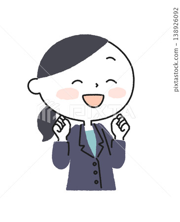 A woman in a suit makes a triumphant gesture with both hands. A woman in a suit makes a triumphant gesture with both hands. 138926092