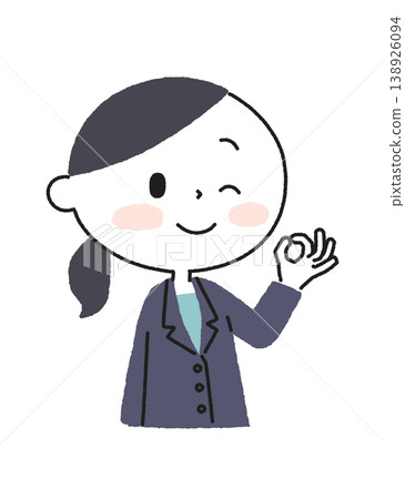 A woman in a suit gives an OK sign and smiles. A woman in a suit gives an OK sign and smiles. 138926094