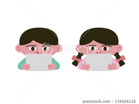 兒童手持翻頁圖表的向量插圖。 兒童手持翻頁圖表的向量插圖。 138926216
