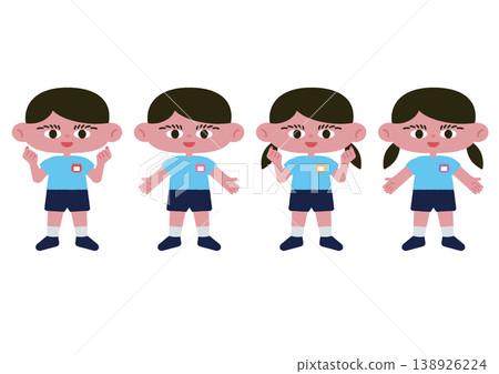 一組身穿幼兒園制服的兒童向量插圖(全身像) 一組身穿幼兒園制服的兒童向量插圖(全身像) 138926224