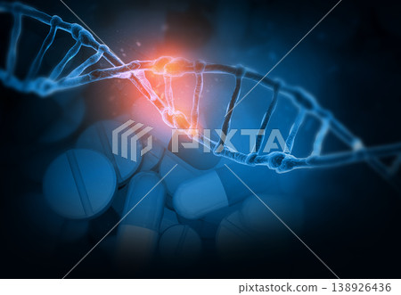 Dna on medicine capsules background 138926436