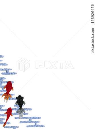 [Goldfish Japanese Pattern Vertical Frame] Hand Embroidery Illustration Material 138926456