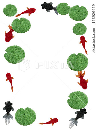 【金魚與水生植物豎框】手工刺繡插畫素材 138926459