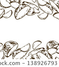 Hand drawn potato slice illustration. Graphic ink sketch of raw vegetable wedges. Monochrome line art border for food packaging design, menu background and agricultural harvest concept. 138926793