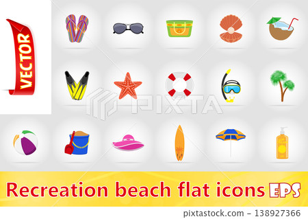 objects for recreation a beach flat icons vector illustration 138927366