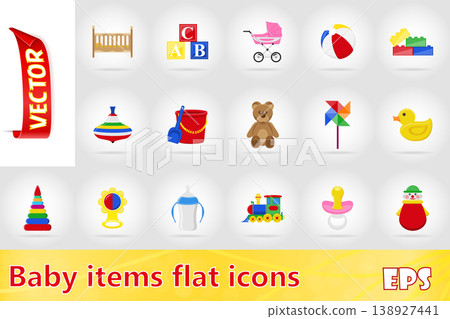 baby toys and accessories flat icons vector illustration baby toys and accessories flat icons vector illustration 138927441
