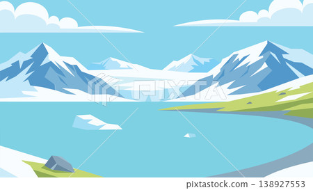 Cold Shores With Distant Peaks Arctic Flat Design 138927553