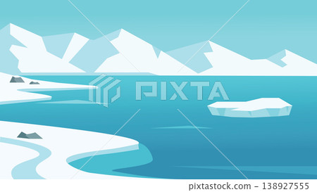 Curved Frozen Coast Arctic Flat Design Tranquility Curved Frozen Coast Arctic Flat Design Tranquility 138927555