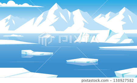 Silent Frozen Horizon Arctic Flat Design Landscape 138927582