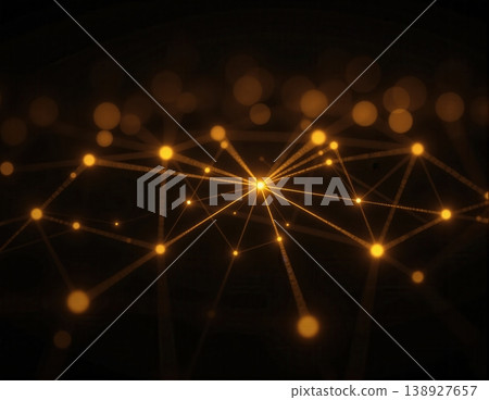 Central glowing node in golden digital network structure Central glowing node in golden digital network structure 138927657