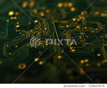 Artistic view of green and gold circuit board Artistic view of green and gold circuit board 138927670
