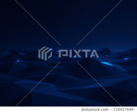 Abstract dark blue low poly terrain with glowing peaks Abstract dark blue low poly terrain with glowing peaks 138927694