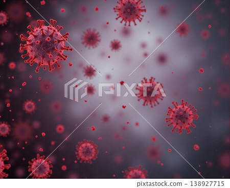 Detailed red 3D virus cell with protein spikes 138927715