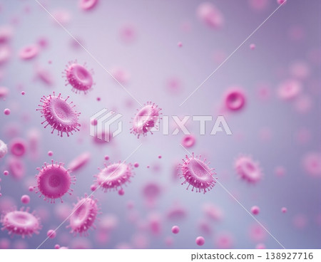 Pink disc shaped bacteria cells under microscope 138927716