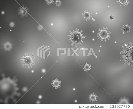 Greyscale microscopic virus particles in suspension Greyscale microscopic virus particles in suspension 138927720