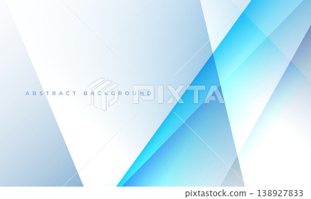 Blue diagonal shapes on abstract background, soft white gradients and translucent layers create clean modern tech aesthetic with subtle light reflections, airy negative space and professional 138927833