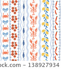 Italian la Dolce Vita vertical striped seamless pattern with lobsters, crabs, lemon. Vector Mediterranean summer print. 138927934