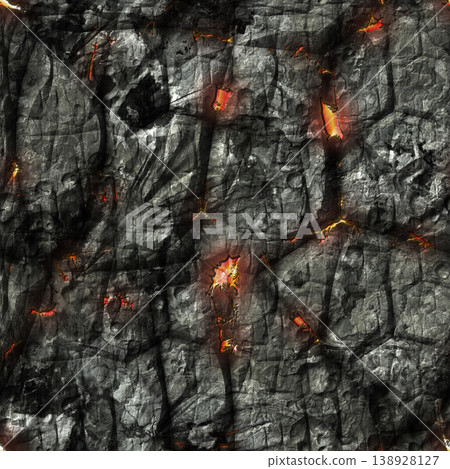 Seamless pattern of blackened charcoal fragments. High resolution photo filter. 138928127