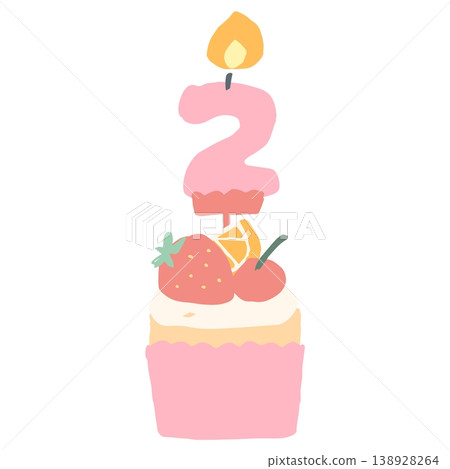 蓬鬆粉彩生日蛋糕 | 2歲兒童數字蠟燭紙杯蛋糕 - 適合幼兒園和學前班 138928264