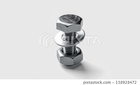 Close-up of a Metallic Bolt and Nut Arrangement 138928472