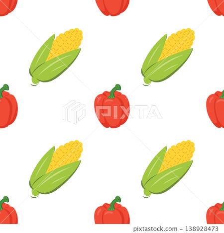 Corn and red bell pepper seamless vegetable pattern Corn and red bell pepper seamless vegetable pattern 138928473