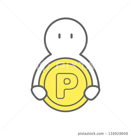 一幅簡單的彩色插圖，描繪了一個人物拿著一個「P」字標誌。 138928608