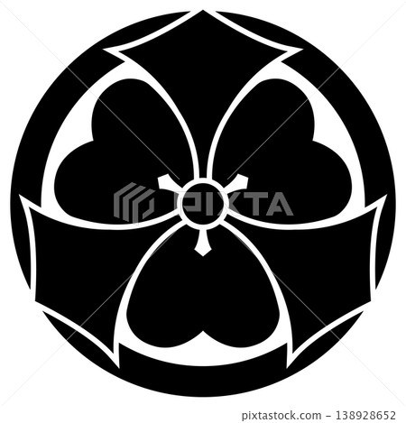 This is a family crest. It's called "Maru ni Deken Katabami" (a circle with a sword and a clover design). This is a family crest. It's called "Maru ni Deken Katabami" (a circle with a sword and a clover design). 138928652