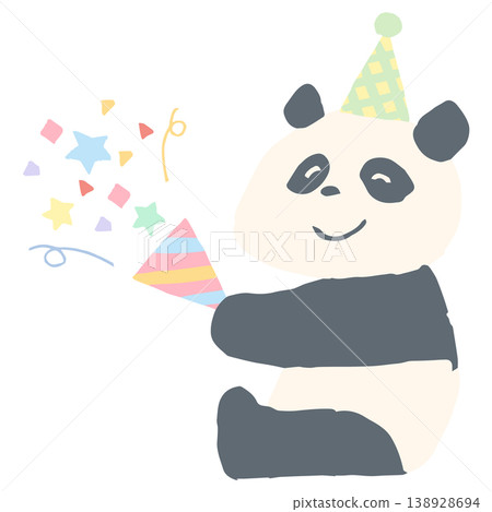 蓬鬆粉彩生日主題 | 熊貓拿著餅乾 - 適合幼兒園和學前班 138928694