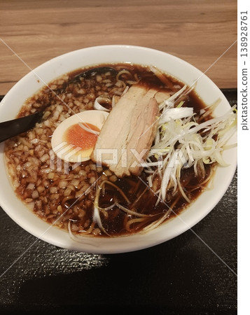 Authentic soy sauce ramen with char siu pork and boiled egg - Japanese gourmet 138928761