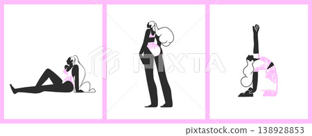 Abstract modern woman in yoga posture and meditating vector illustration.Cartoon woman training design concept.Hand drawn graphic yoga asana character drawing isolated.Yoga woman balance exercise. 138928853