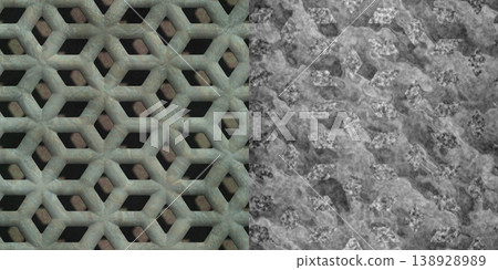 Seamless texture of weathered hardware grate forming diamond patterns. 138928989
