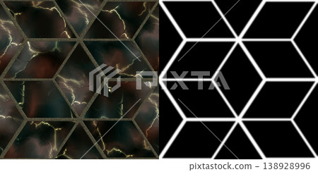 Polished marble tiles creating geometric diamond pattern. Seamless pattern. Polished marble tiles creating geometric diamond pattern. Seamless pattern. 138928996
