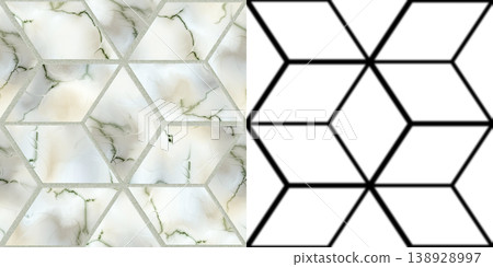 Polished marble tiles creating geometric diamond pattern. Seamless pattern. 138928997