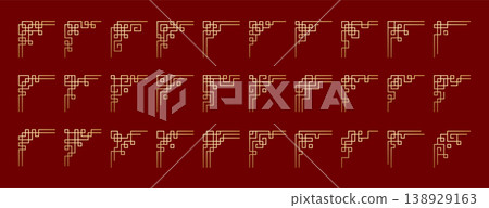 Chinese frame corners, gold japanese borders, asian vintage ornament decorative elements 138929163