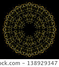 Ornate round lattice mandala on black background 138929347