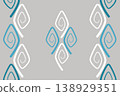Stylized sea wave ornament vector illustration. Element and border set. Iterative teal and white spirals curl on gray background. For printing on textile, wallpapers, clothes. 138929351