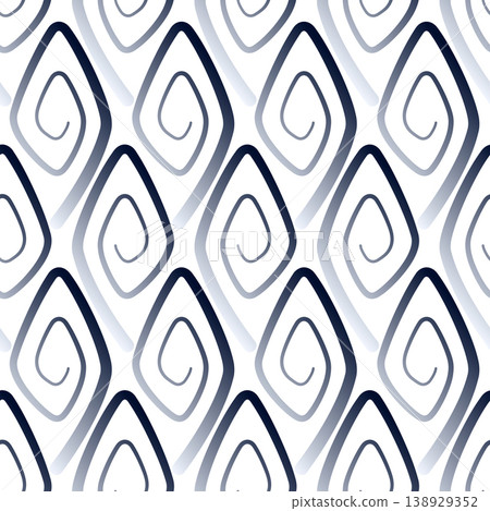 Seamless geometric pattern with repeating rhombuses. Stylized ethnic ornament vector illustration. Gradient black spirals curl on white background 138929352
