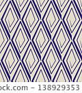 Seamless geometric pattern with rhombuses. Stylized ethnic ornament vector illustration. Blue spirals curl on beige background. 138929353