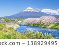The breathtaking view of Ryuganbuchi, a popular tourist spot in Shizuoka, with cherry blossom trees and Mount Fuji seen from the Urui River [Fuji City, Shizuoka Prefecture] 138929495