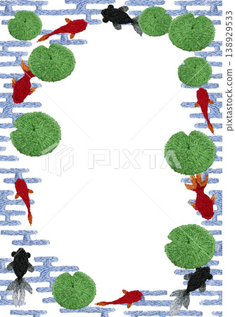 【金魚與水生植物日式圖案垂直框】手工刺繡插圖材料 138929533