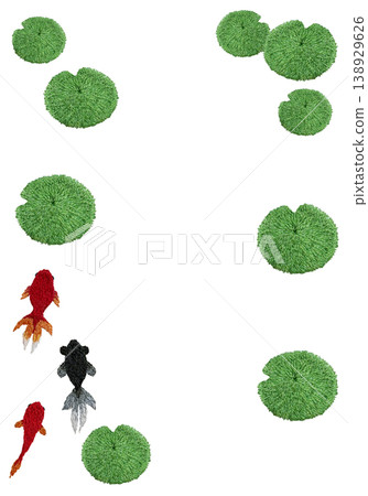 [Goldfish and Aquatic Plants Vertical Frame] Hand Embroidery Illustration Material 138929626