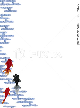 【金魚日式圖案豎框】手工刺繡插圖材料 138929627