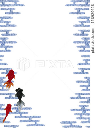 [Goldfish Japanese Pattern Vertical Frame] Hand Embroidery Illustration Material 138929628