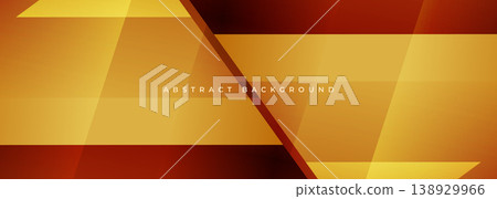 Golden planes intersect over brown abstract background with layered rectangles, metallic sheen, glossy bevels, premium branding mood and refined geometric balance for upscale visuals. 138929966