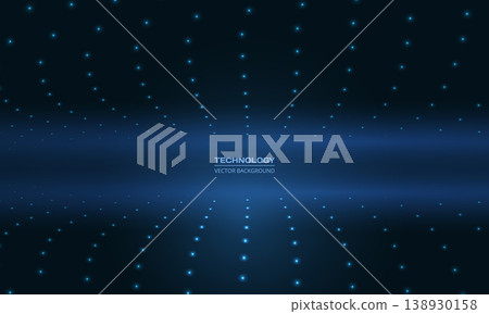 Glowing blue tunnel technology abstract background, curving grid of luminous dots forming deep perspective and subtle central glow, calm futuristic atmosphere with network visualization vibe, ideal 138930158